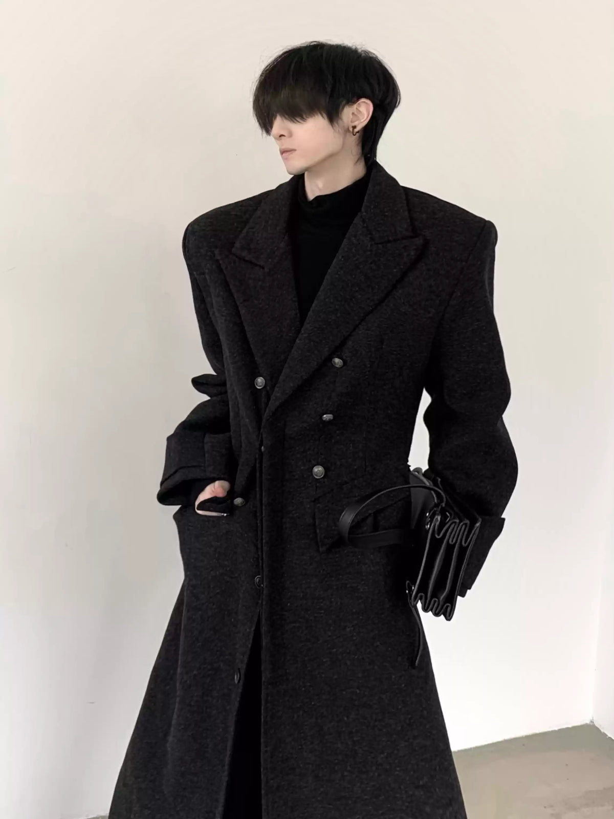ダブルブレストモードロングコート