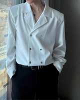 【3.2新作】ダブルブレストクラシカルモノトーンシャツ mf3683