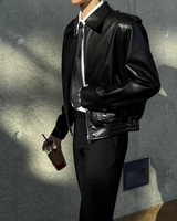 【2.9新作】ショートラペルモードレザージャケット mf3659