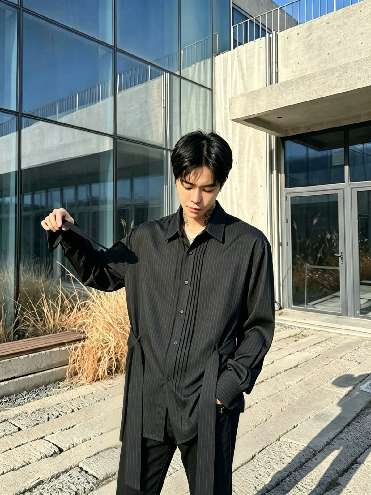 MODEFREAKのウエストタイデザインモードシャツ mf3884の画像