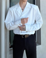 【3.2新作】ダブルブレストクラシカルモノトーンシャツ mf3683