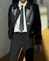 【2.9新作】ショートラペルモードレザージャケット mf3659