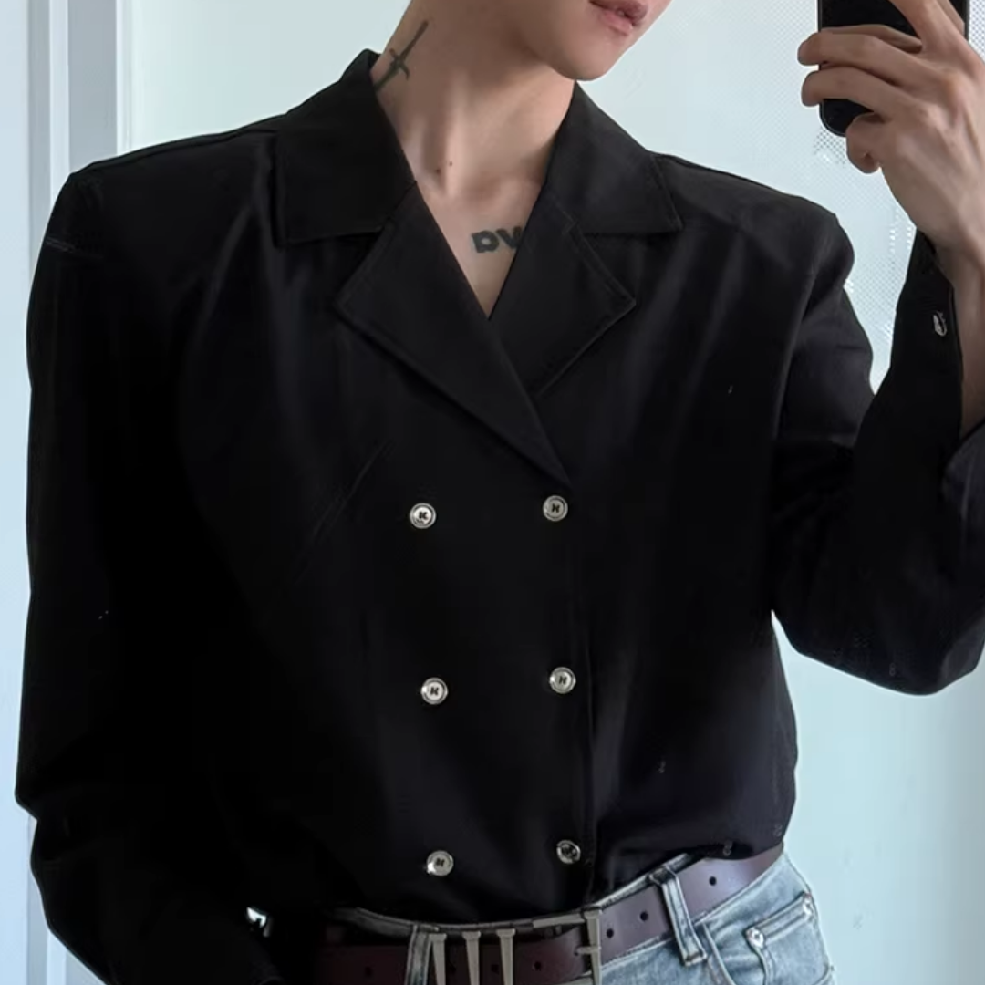 MODEFREAKのダブルブレストクラシカルモノトーンシャツ mf3683の画像
