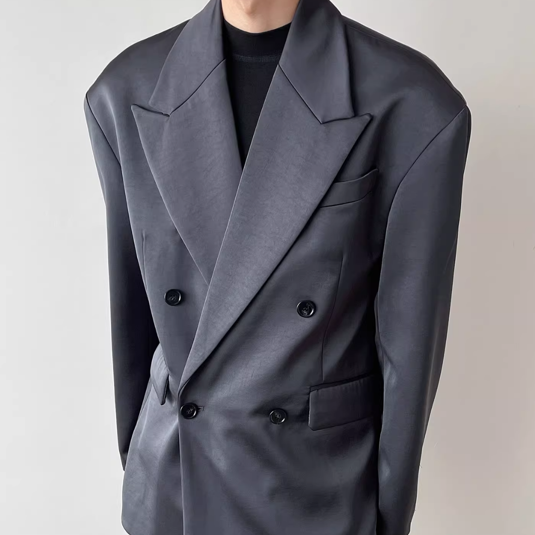 12.3新作】ダブルブレストルーズサテンジャケット mf3599【韓国モード