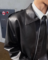 【2.9新作】ショートラペルモードレザージャケット mf3659