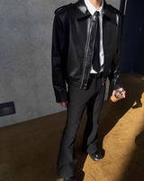 【2.9新作】ショートラペルモードレザージャケット mf3659