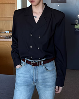 【3.2新作】ダブルブレストクラシカルモノトーンシャツ mf3683