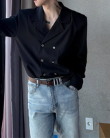 【3.2新作】ダブルブレストクラシカルモノトーンシャツ mf3683