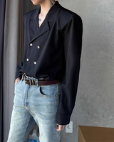 【3.2新作】ダブルブレストクラシカルモノトーンシャツ mf3683