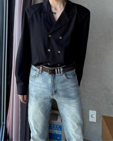 【3.2新作】ダブルブレストクラシカルモノトーンシャツ mf3683