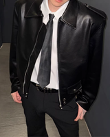【2.9新作】ショートラペルモードレザージャケット mf3659