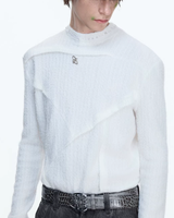 【12.29新作】ハイネックアシンメトリーパールニットトップス mf3626