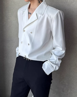 【3.2新作】ダブルブレストクラシカルモノトーンシャツ mf3683