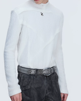 【12.29新作】ハイネックアシンメトリーパールニットトップス mf3626