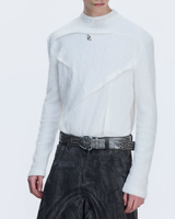 【12.29新作】ハイネックアシンメトリーパールニットトップス mf3626