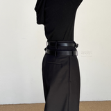 MODEFREAKのダブルベルトハイウエストスラックス mf3528の画像