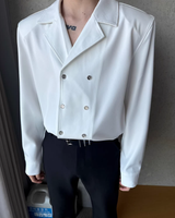 【3.2新作】ダブルブレストクラシカルモノトーンシャツ mf3683