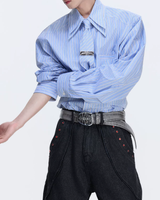 【1.9新作】ストライプタイデザインコリアンシャツ mf3627