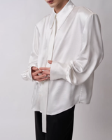 【2.20新作】リボンタイサテンタッチモードシャツ mf3663