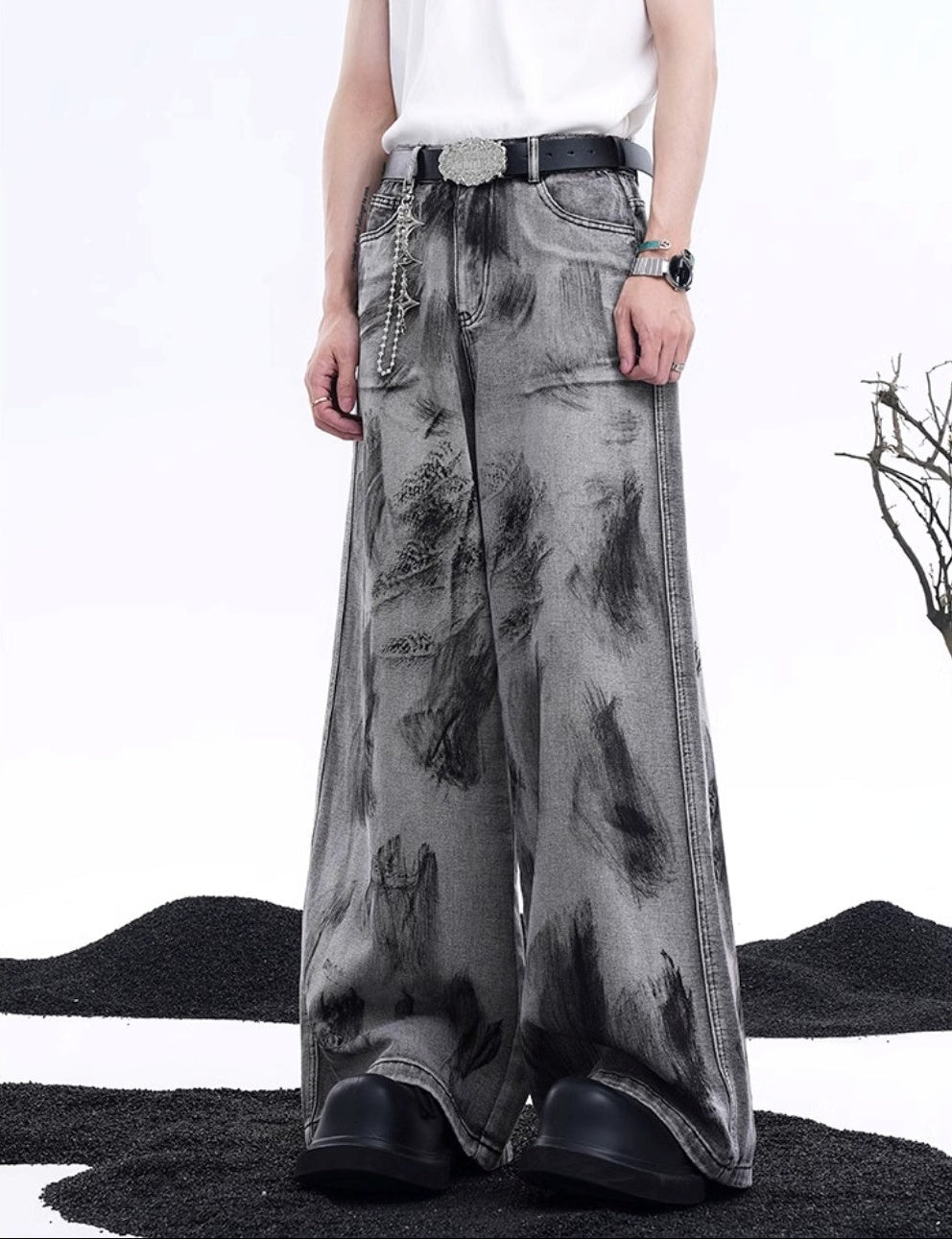 MODEFREAKのルーズウォッシュドモードサマーデニムパンツ mf3267の画像