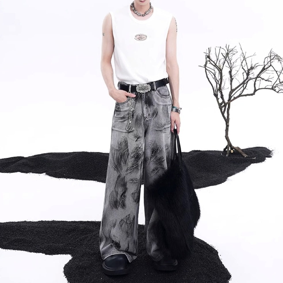 MODEFREAKのルーズウォッシュドモードサマーデニムパンツ mf3267の画像
