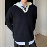 MODEFREAKのバイカラーVネックコリアンニット mf2868の画像
