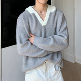 MODEFREAKのバイカラーVネックコリアンニット mf2868の画像