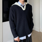 MODEFREAKのバイカラーVネックコリアンニット mf2868の画像