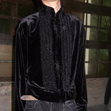 MODEFREAKのギャザーヴェルヴェットジップアップジャケット mf3092の画像