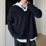 MODEFREAKのバイカラーVネックコリアンニット mf2868の画像