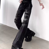 MODEFREAKのセミフレアダメージブラックデニムパンツ mf3321の画像