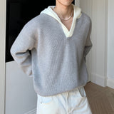 MODEFREAKのバイカラーVネックコリアンニット mf2868の画像