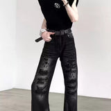 MODEFREAKのセミフレアダメージブラックデニムパンツ mf3321の画像