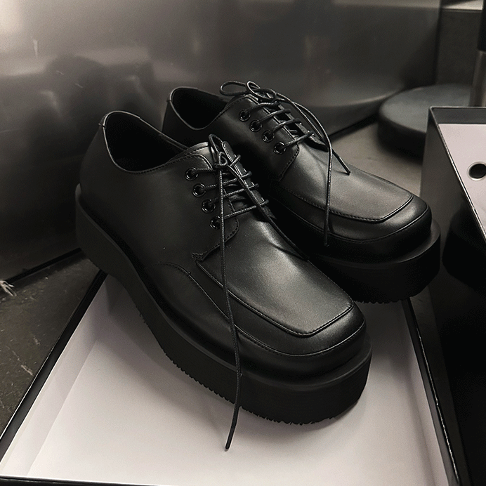 スクウェアトゥレザーシューズ mf2346【韓国モードファッション】