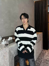 MODEFREAKのボーダーVネックルーズニット mf2935の画像