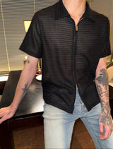 MODEFREAKのモードジップアップメッシュシャツ mf3278の画像