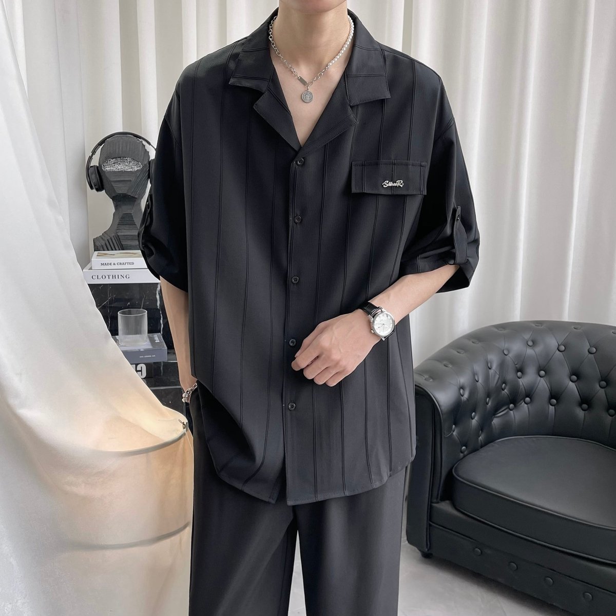 MODEFREAKのワンポイントストライプルーズシャツ mf1804の画像