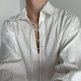 MODEFREAKのレースアップストライプシャツ mf2024の画像