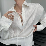 MODEFREAKのレースアップストライプシャツ mf2024の画像