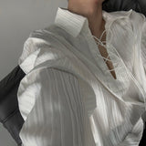 MODEFREAKのレースアップストライプシャツ mf2024の画像