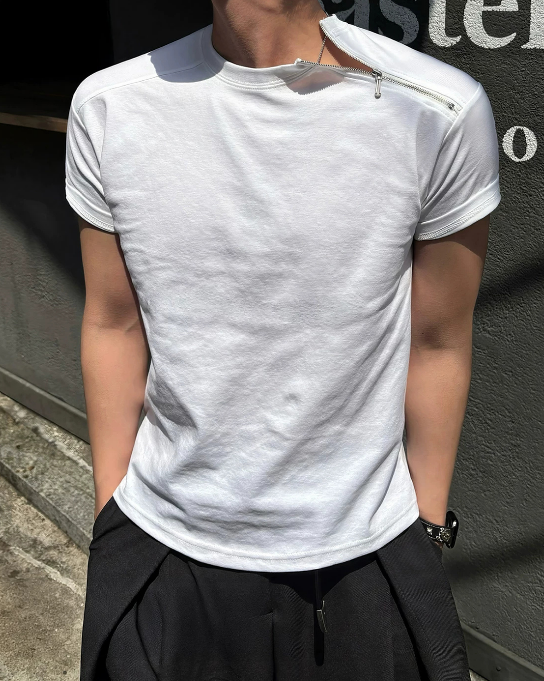 MODEFREAKのショルダージップコリアンモードTシャツ mf3793の画像
