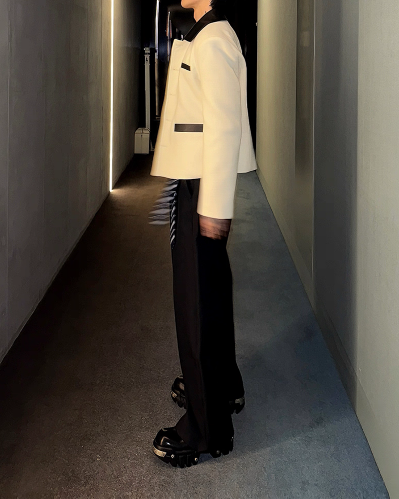 【11.5新作】ツイードレザーカラーモードジャケット mf3574