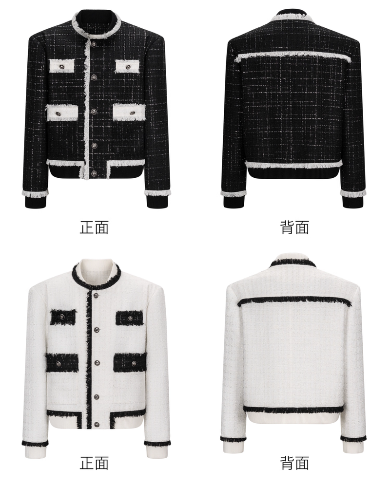 【12.1新作】ラグジュアリーバイカラーツイードジャケット mf3602