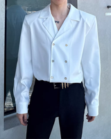 【3.2新作】ダブルブレストクラシカルモノトーンシャツ mf3683