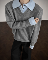 【1.2新作】バイカラーコリアンニットトップス mf3618