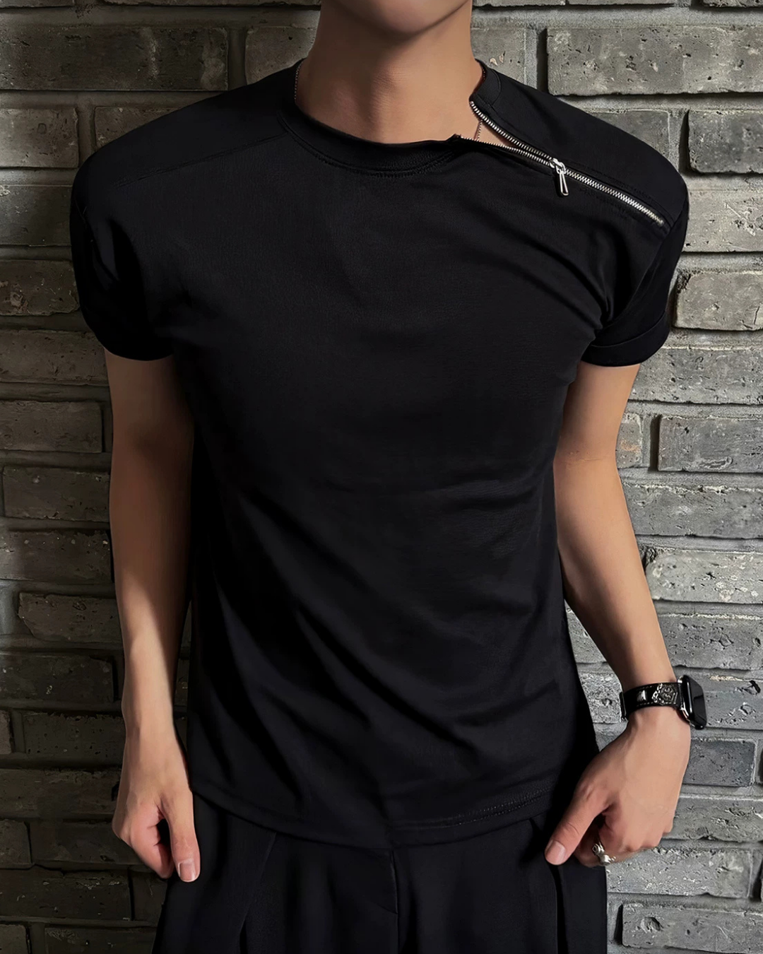 MODEFREAKのショルダージップコリアンモードTシャツ mf3793の画像