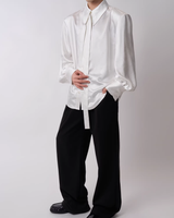 【2.20新作】リボンタイサテンタッチモードシャツ mf3663