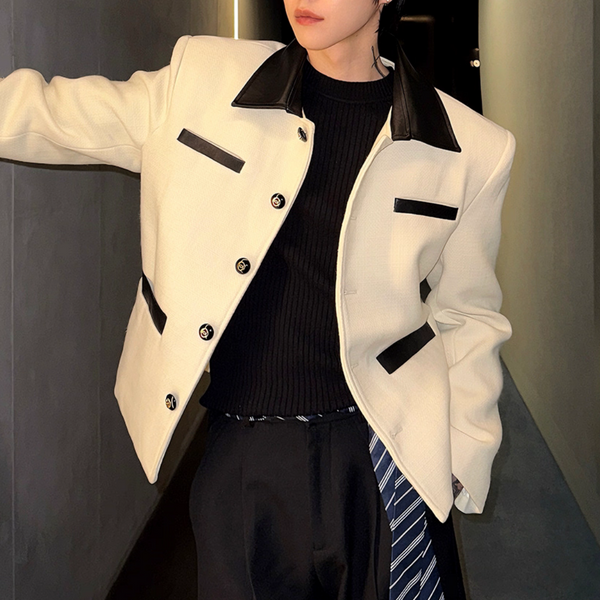 【11.5新作】ツイードレザーカラーモードジャケット mf3574