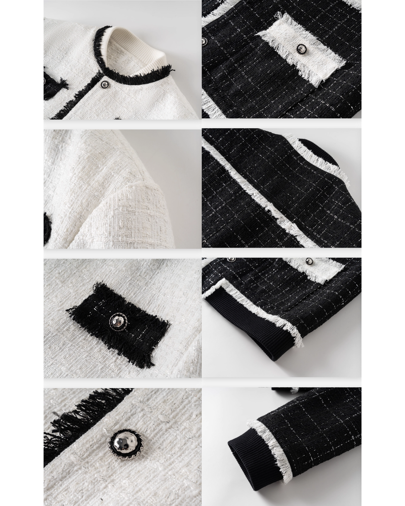 【12.1新作】ラグジュアリーバイカラーツイードジャケット mf3602