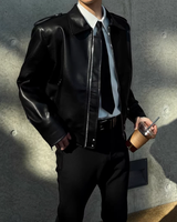 【2.9新作】ショートラペルモードレザージャケット mf3659